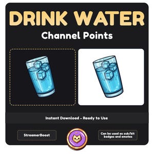 HYDRATE DRINK WATER Channel Points Emote for Twitch / Discord / Stream / Affiliate / Chat / Stream / Emotes / Art / Badges / Emoji / Glass