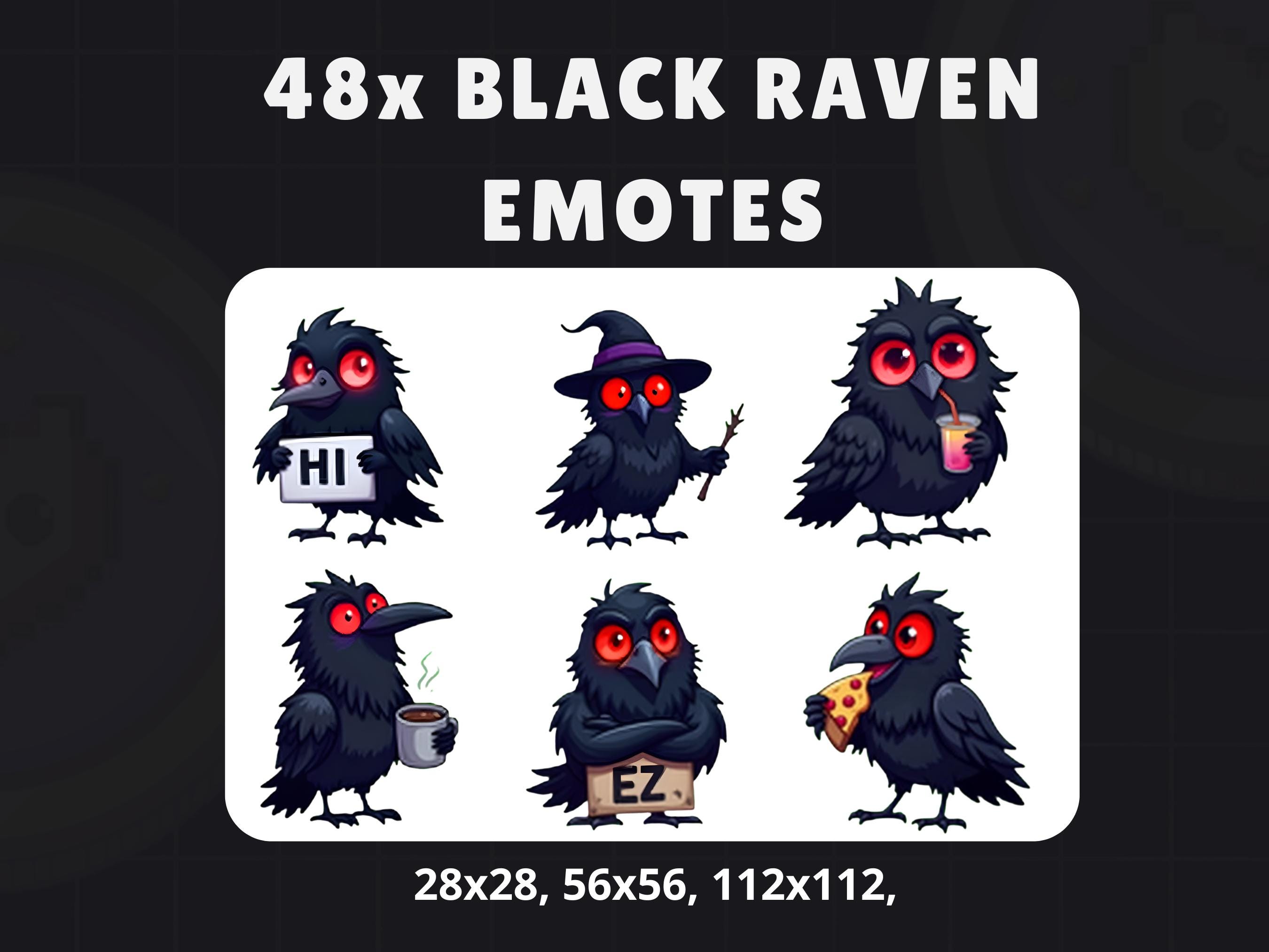 Black Raven Emote Pack (48pcs) – Kawaii Crow Emotes for Twitch, Discord ...