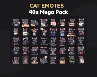 Cat Emote Pack (40x) , Black Cat Emoji, Cute Cat Emotes Bundle for Twitch and Discord, Animals Icon Perfect for Streamers