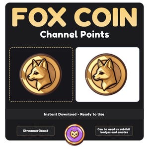 Fox Coin Emote -  Cute Twitch Channel Points Icon - Coin Emotes - Twitch Reward - Animal Emoji - Kawaii Emotes - Perfect for Streamers