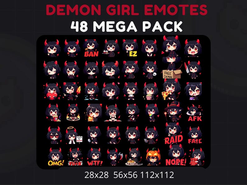 Demon Emote Set 48 Demon Girl Emotes Pack – Custom Twitch & Discord Emojis - Etsy