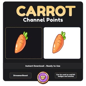 Carrot Twitch Channel Points Icon | Cute Bunny Stream Emote | Channel Point Redeem | Digital Streamer Asset