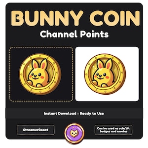 Bunny Channel Points Icon - Cute Twitch Emote - Instant Download - Kawaii Bunny - Coin Emotes - Discord Emoji for Streamers