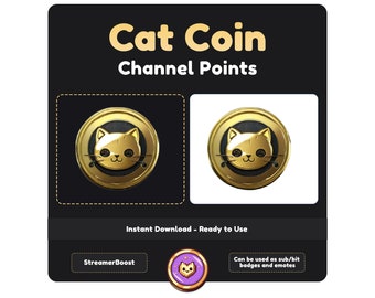 Gold Cat Coin Twitch Emote: Kawaii Channel Points (Digital Download)