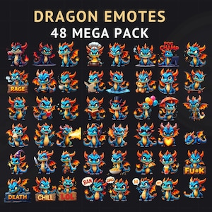 Dragon Emote Pack 48: Twitch & Discord-emotesbundel voor gaming, leuke kanaalpunten, streaming en leuke expressies