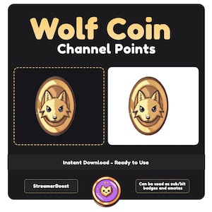 Wolf Coin | Twitch Channel Points | Kawaii Emote | Animal Emotes | Coin Emote | Twitch Emote | Discord Emote |  Adorable Wolf Emotes | BONUS