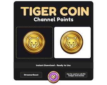 Channel Points Gold Tiger Coin, Twitch Emote, PNG