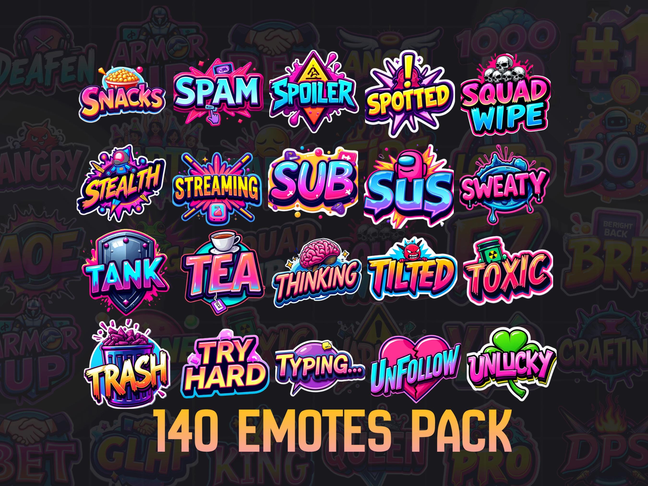 140 Text Twitch Emotes Pack, GG Hype LOL Chat Emotes (digital Download ...