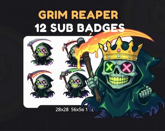 12 Grim Reaper Chibi Sub Badges, Twitch Emotes (PNG)