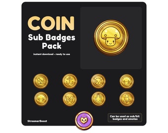 Golden Coin Twitch Sub Badges: Kawaii Streamer Icons (Digital Download)