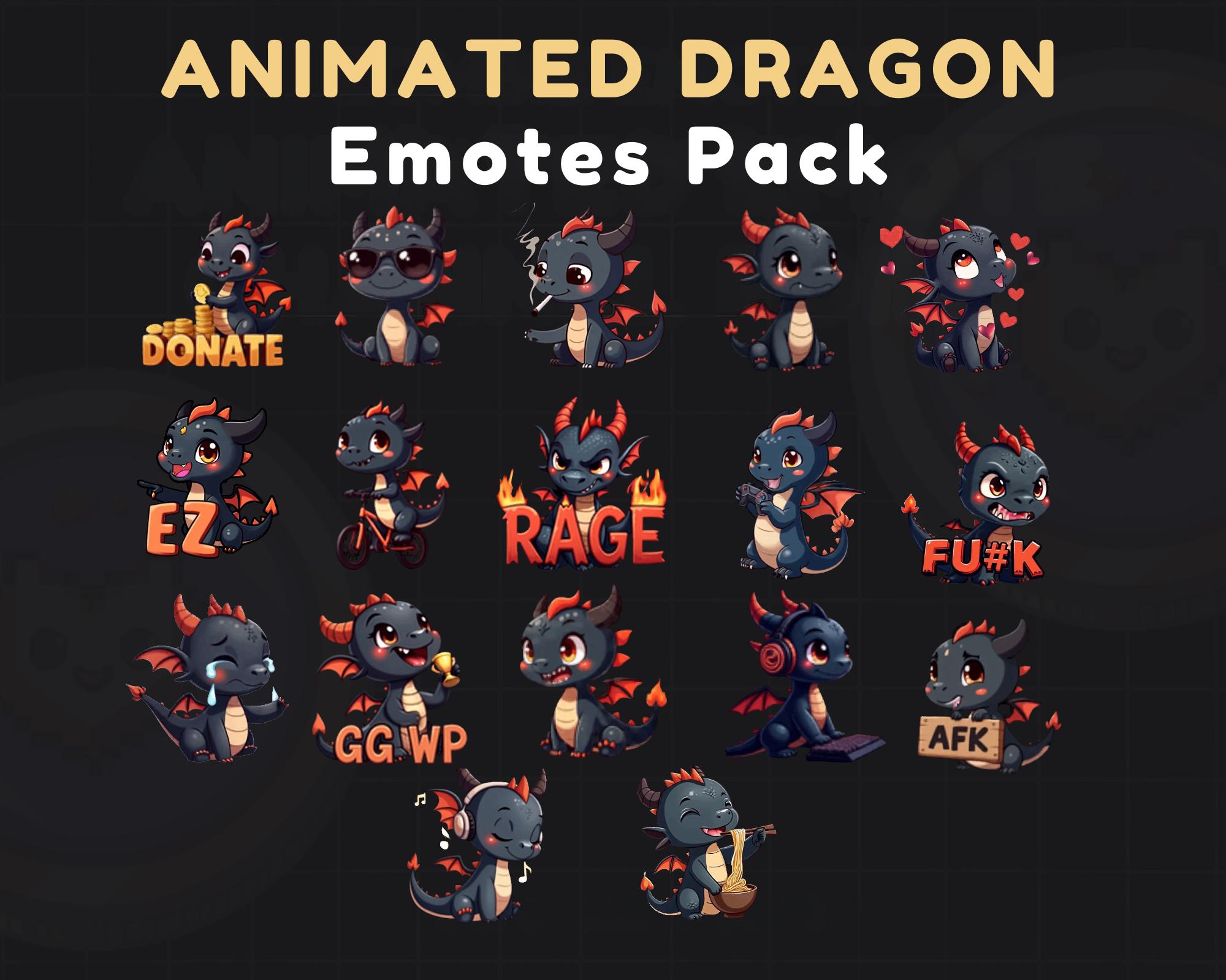 Animated Black Dragon Emotes – Twitch & Discord Streamer Pack - Etsy