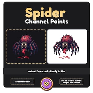 Spider Emote for Twitch Channel Points, Horror Emote, Twitch Emojis, Twitch Icons, Stream Elements, Halloween Emote, Vtuber Assets