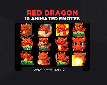 12 Animated Red Dragon Emotes, GIF Emoji Pack for Twitch, Discord & YouTube