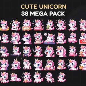 Cute Unicorn Emote Pack - 38 Custom Twitch Emotes - Kawaii Unicorn Twitch Emote - Unicorn Emoji Bundle - Perfect for Streamers