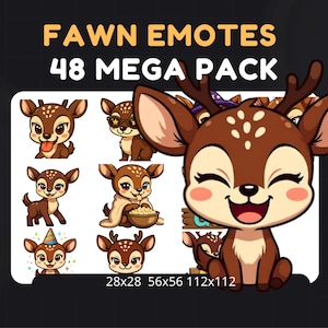 48 Cute Fawn Emotes with Mocha Mousse Tones Pack for Twitch & Discord, Deer Emotes, Twitch Emojis, Chibi Emotes, Icon Bundle, Kawaii Emotes