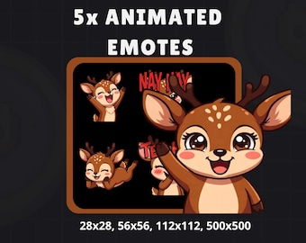 5x Animated Deer Emotes for Streamers, Gifs Assets