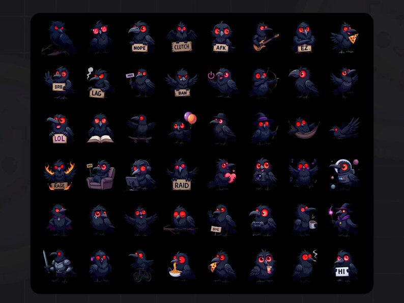 Black Raven Emote Pack (48pcs) – Kawaii Crow Emotes for Twitch, Discord ...