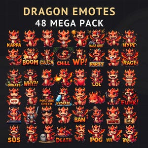 RED Dragon Emote Pack 48 -  Twitch & Discord Emotes Bundle for Gaming, Cute Channel Points, Streaming, and Fun Expressions