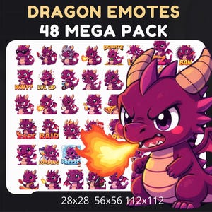 48 Dragon Twitch Emotes Pack for Streamers, Twitch Emojis, Chibi Emotes, Twitch Assets, Cute Channel Points, Emote Bundle