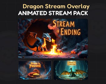 Paquete de superposiciones de transmisiones de dragones animados: Twitch, YouTube, Discord