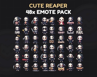 48 Cute Reaper Emotes Pack, Twitch Emotes Pack, Fun Twitch Emotes Bundle, Chibi emote, Kawaii Emoji, Spooky Emote, Perfect for Streamers