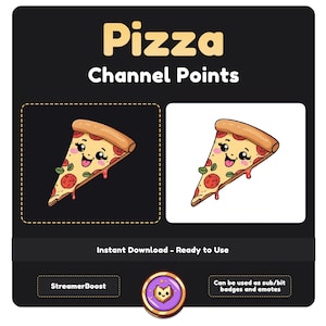 Emoticono de pizza kawaii PNG / Puntos personalizados para canales de Twitch / Gráficos para streamers / Paquete de emojis adorables / Diseño de emoticones digitales