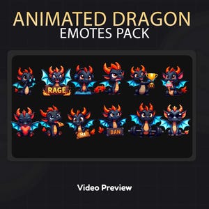 Animated Black Dragon with Blue Wings Emote Pack 12 -  Twitch & Discord Emotes Bundle for Gaming, Cute Channel Points, Streaming