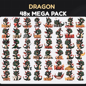 Green Dragon Emote Pack 48 -  Twitch & Discord Emotes Bundle for Gaming, Cute Channel Points, Streaming, and Fun Expressions
