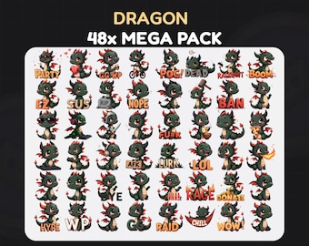 48 Green Dragon Emotes Pack, Bundle for Streamers