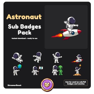 8 x Astronaut Twitch Emotes - Spaceman Emotes for Twitch - Digital Download - Unique Designs Twitch Sub Badges Astronaut Free Icon
