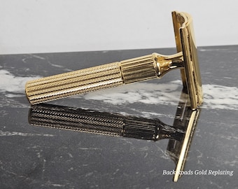 Gillette Fat Handle Post War Tech Vintage Safety Razor - Replated Mirror Nickel