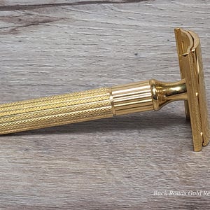 Gillette Fat Handle Post War Tech Vintage Safety Razor -24K Gold