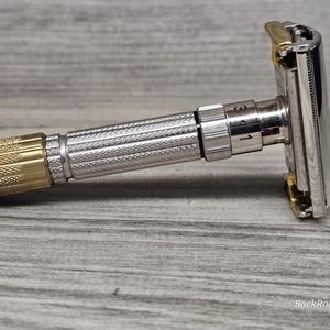 Gillette FatBoy E4 1960 Vintage Safety Razor - 2-Tone 24K Gold/Rhodium