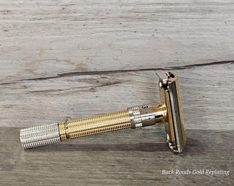 Rasoio di sicurezza vintage Gillette Slim G4 1961 - Edizione speciale bicolore - Oro 24 carati/Rodiatura riapplicata