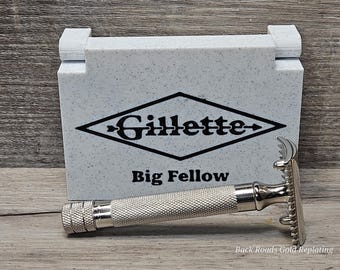 Gillette Big Fellow Vintage Safety Razor Set -Replated Rhodium