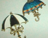Two Vintage Enamelled Umbrella Brooches