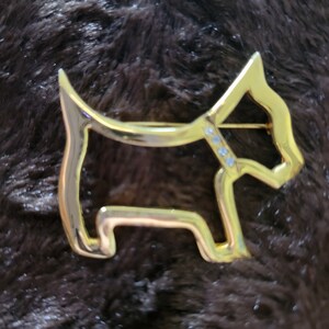 Vintage &quot;Scottie&quot; Gold Tone Brooch with Rhinestones