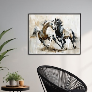 Vintage Running Horses Canvas Art, Framed Horse Painting