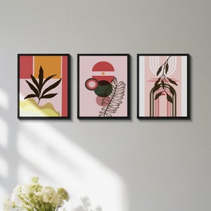 Boho Framed Print Wall Art Set of 3 Art Print Midcentury Modern Boho Wall Decor Fashion Poster Bedroom Living Room Decor