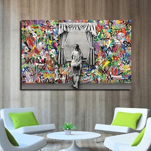 Window Edge Canvas Wall Art Banksy Wall Art Cool Poster Cool Art Pop Art Graffiti Art for Bedroom Livingroom Humor Wall Art