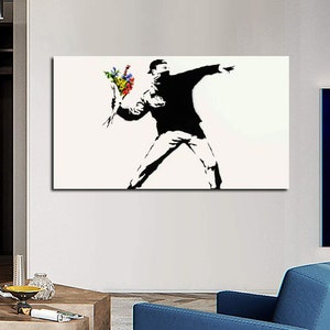Heart Thrower Canvas Wall Art Banksy Wall Art Cool Poster Cool Art Pop Art Graffiti Art for Bedroom Livingroom Humor Wall Art