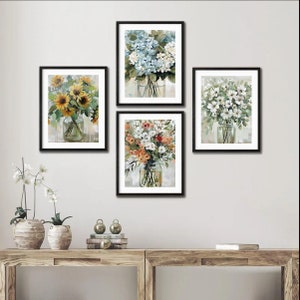 Colorido ramo pared arte jarrón pared arte botánico pared decoración flor hierba habitación arte flor arte moda cartel dormitorio sala decoración