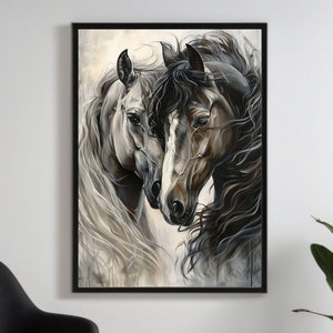 Horse Painting Canvas Art, Framed Animal Wall Decor