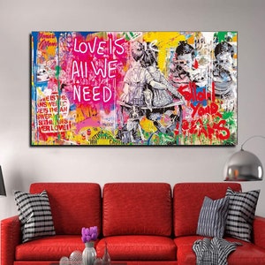 Love Banksy Canvas Wall Art Banksy Wall Art Cool Poster Cool Art Pop Art Graffiti Art for Bedroom Livingroom Humor Wall Art