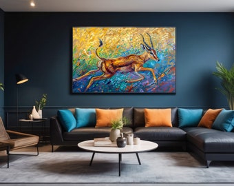 Abstrakter Hirsch Leinwand Kunst - Gerahmte Tier Gemälde, Wanddekor