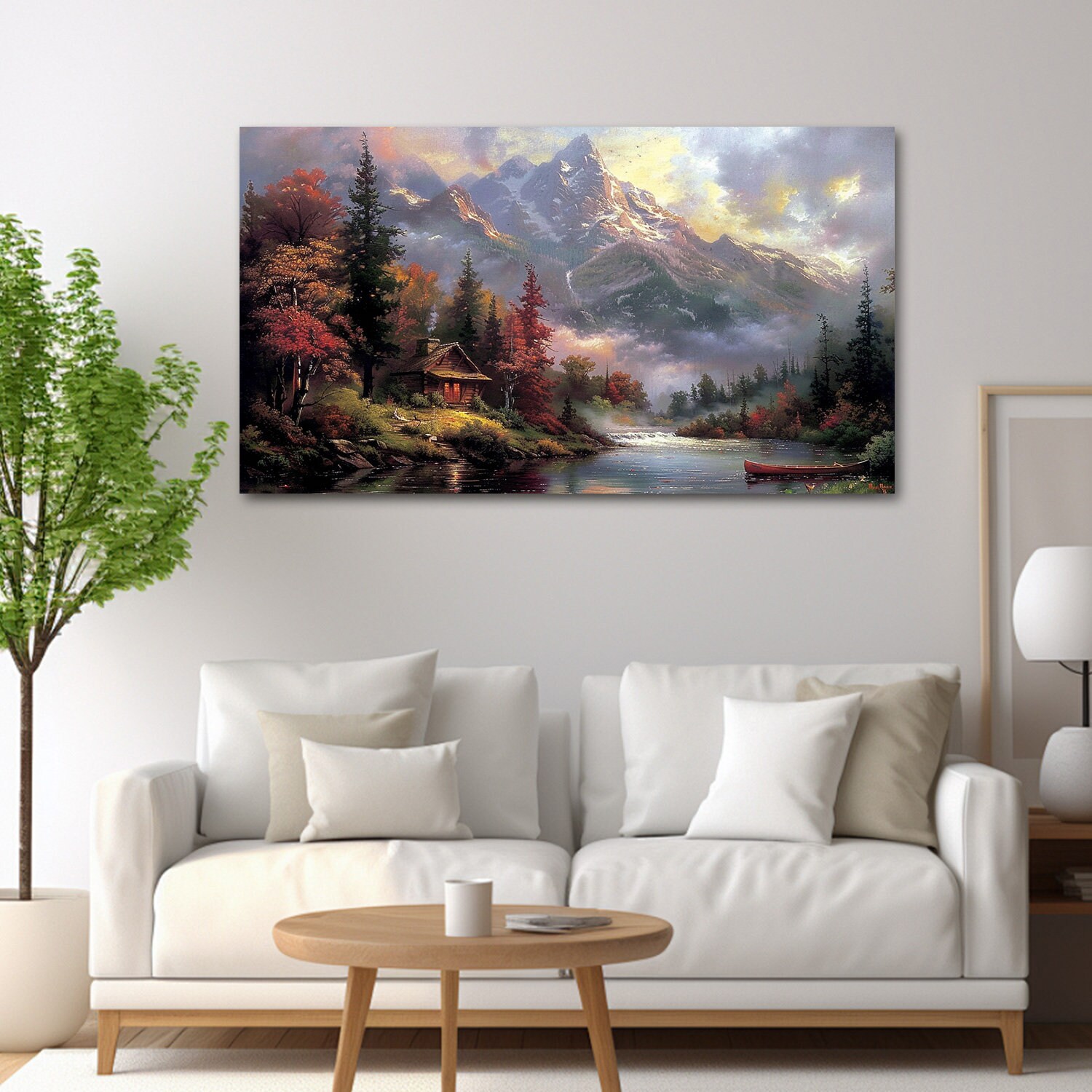 Mountain Cabin Canvas Wall Art Countryside Painting Vintage Cottage ...