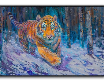 Tiger Painting on Canvas: Animal Wall Art, Framed Option