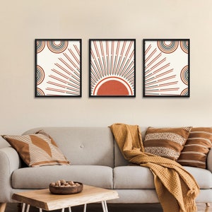 Half Sun Boho Framed Print Wall Art Set of 3 Art Print Midcentury Modern Boho Wall Decor Fashion Poster Bedroom Living Room Decor