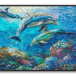 Dolphin Canvas Art Dolphin Wall Decor Sea Animal Painting Dolphin Painting Animal Wall Art Room Art Sea Animal decor Animal Canvas Art