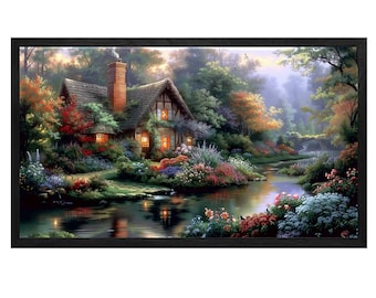 Lienzo de cabaña vintage, decoración de pared con paisaje campestre